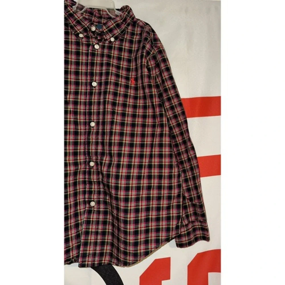 Polo Ralph Lauren Shirt Youth‎ 7 Red Plaid Button Up Long Sleeve Oxford